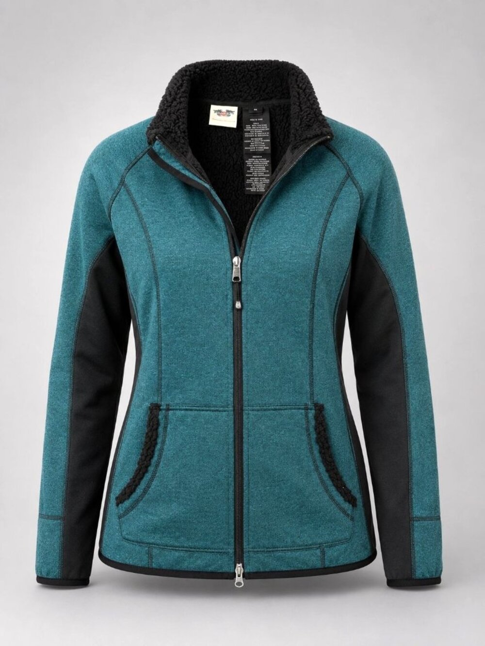 Harley-Davidson Womens XL Fleece Jacket Teal Black Full-Zip Sherpa-Lined Biker